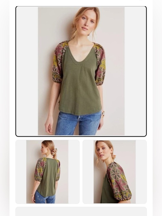 Anthropologie Tops - Maeve Anthropologie Bridey Short Sleeve Small Petite Embroidered Top Olive Green